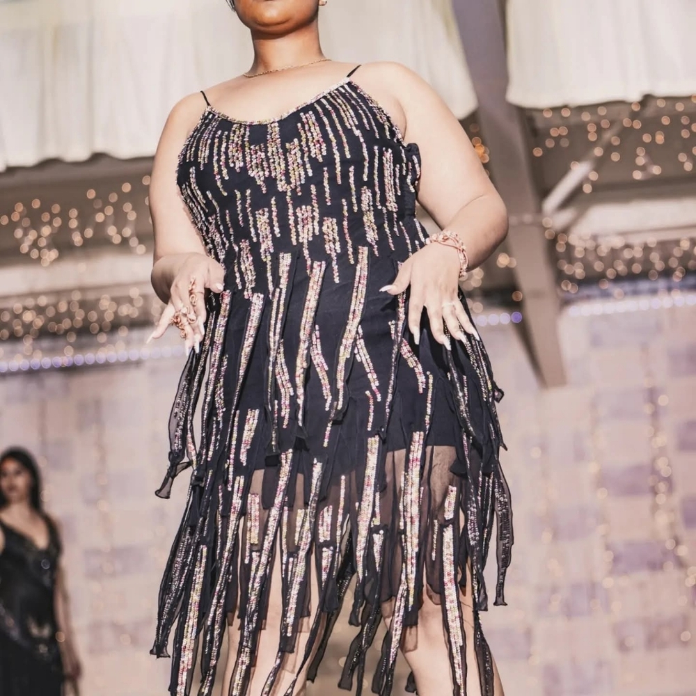 Elegant Black and Gold Fringe Dress